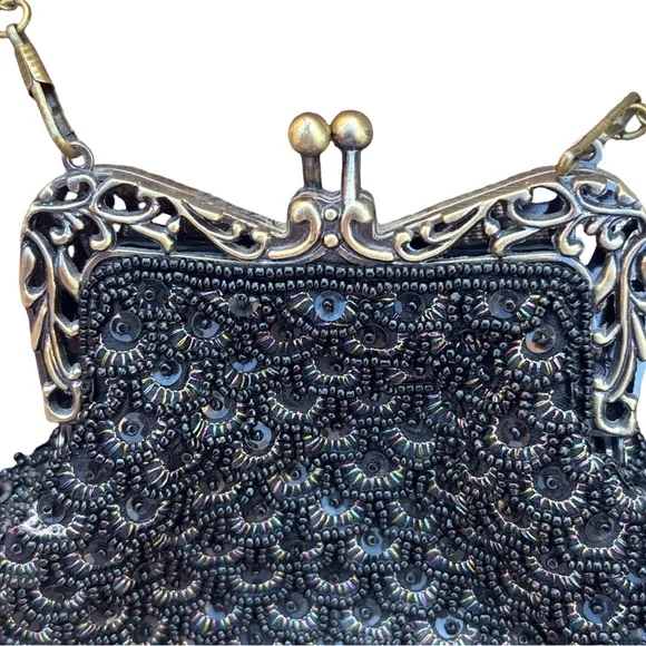 The Edwardian Revival Great Gatsby Style Black Fully Beaded Evening Bag - Picture 11 of 16